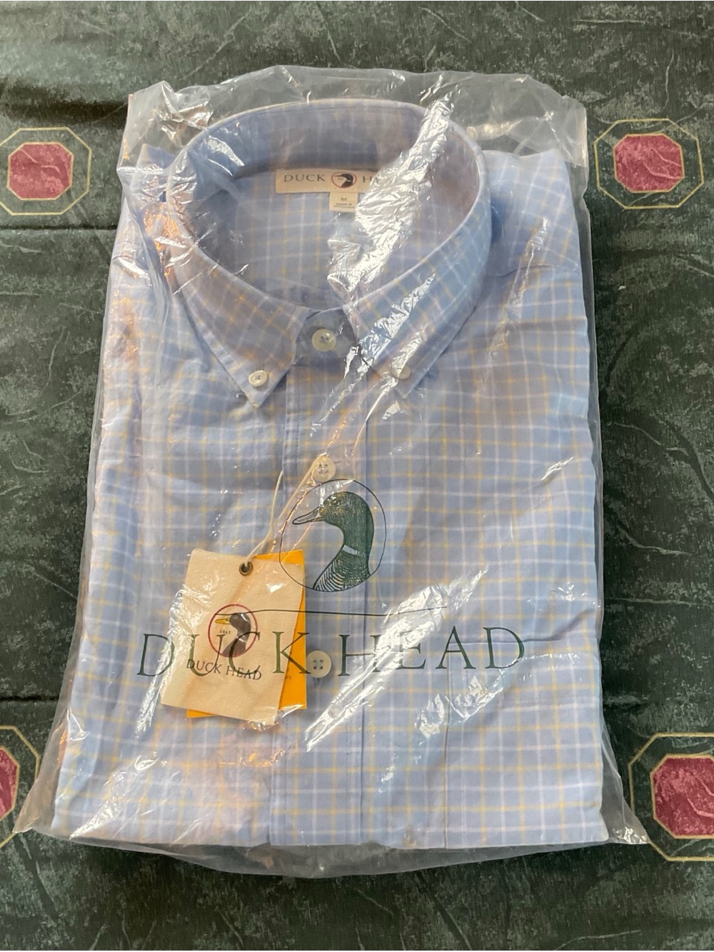 Duck Head Long Sleeve Performance Poplin Plaid Sport Shirt Blue Plaid M NWT